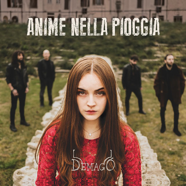 copertina album Demagò anime nella pioggia ritratto band con cantante in primo piano